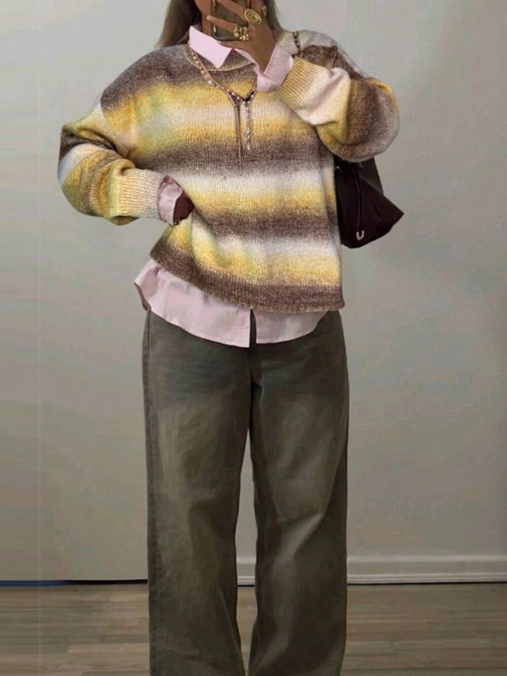 Apricot Casual Women's Loose Long Sleeve Knit Pullover Sweater
